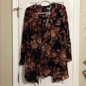 Navy blue and orange floral romper